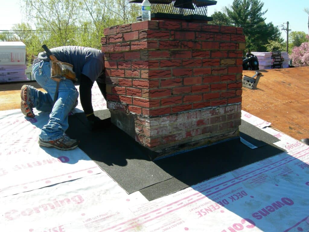 Experienced Local Kendall Park Nj Roofers Chimney Being Prepped for New Flashing