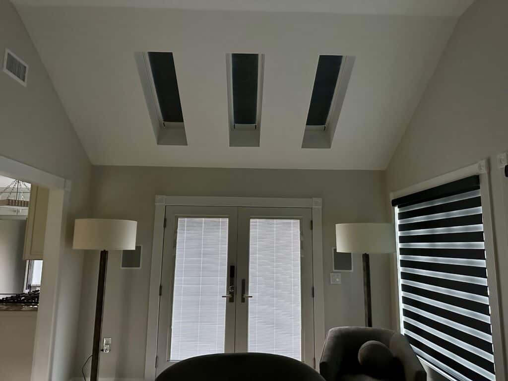 East Brunswick Nj Velux Skylights W Solar Powered Honey Comb Black out Blinds New Jersey Skylight Installers with Gray Colored Blinds